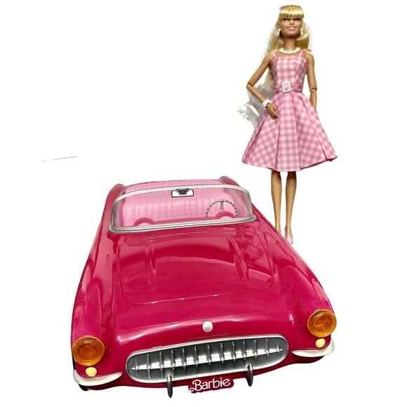 Barbie Movie Doll and AMC Collectible Pink Corvette Convertible Popcorn Car Tub - Picture 1 of 6